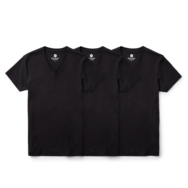 BODY GLOVE メンズ 3P Pack VネックTシャツ(ブラック-L)