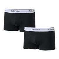 Calvin Klein メンズ 2枚組 ベーシック モダンコットンストレッチ ボクサー（前閉じ）(ブラック-S)
