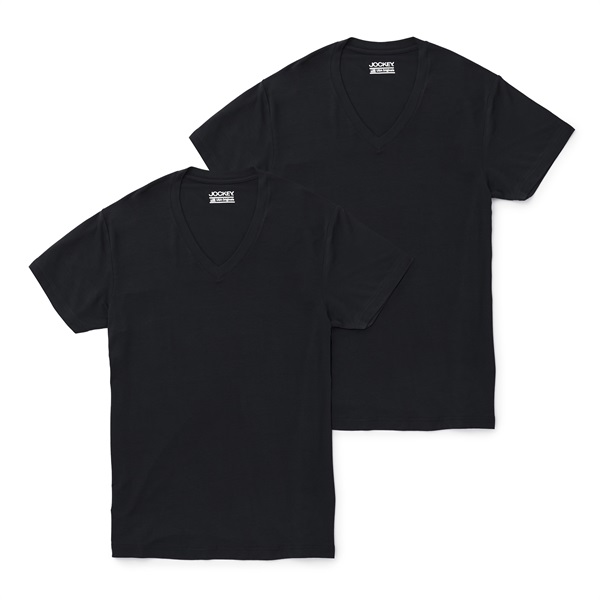 JOCKEY メンズ 同色 2枚組 Ｖネック半袖Tシャツ(ブラック-L)