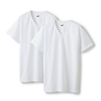 PUMA メンズ 2枚組 DRYハニカム Vネックシャツ(ホワイト-M)