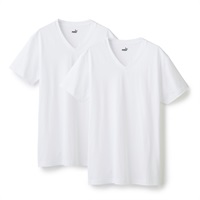 PUMA メンズ 2枚組 抗菌防臭 Vネックシャツ(ホワイト-M)