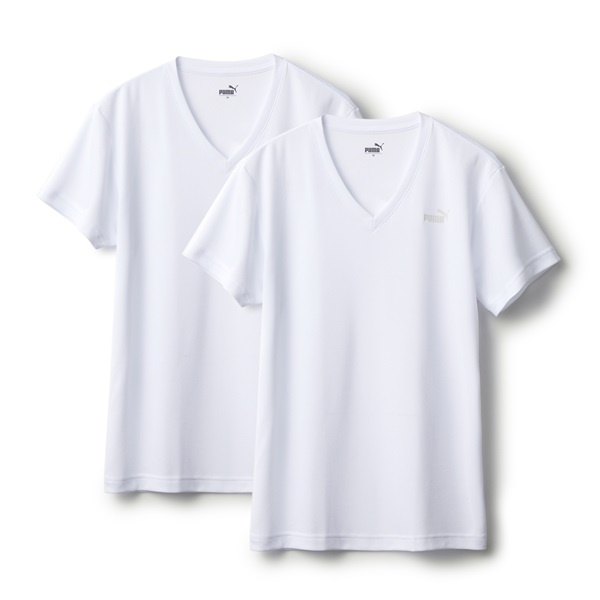 PUMA メンズ 2枚組 DRYハニカム Vネックシャツ(ホワイト-M)