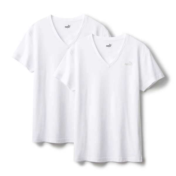 PUMA メンズ 2枚組 抗菌防臭 Vネックシャツ(ホワイト-M)
