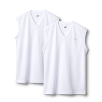 PUMA メンズ 2枚組 DRYメッシュ ノースリーブ Vネックシャツ(ホワイト-M)