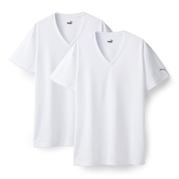 PUMA メンズ 2枚組 ハニカムメッシュVネックシャツ(ホワイト-M)