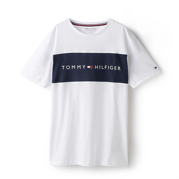Tommy Hilfiger メンズ オリジナル コットンTシャツ フラッグロゴ(ホワイト-L)