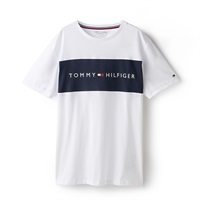 Tommy Hilfiger メンズ オリジナル コットンTシャツ フラッグロゴ(ホワイト-S)