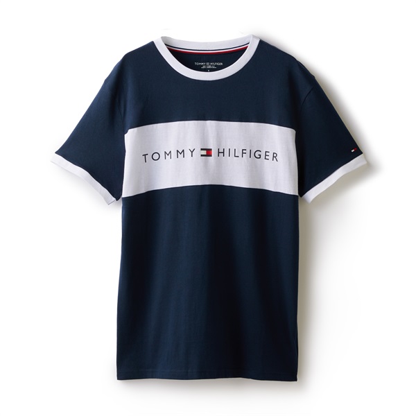 Tommy Hilfiger メンズ オリジナル コットンTシャツ フラッグロゴ(ネイビー-L)