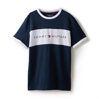 Tommy Hilfiger メンズ オリジナル コットンTシャツ フラッグロゴ(ネイビー-S)