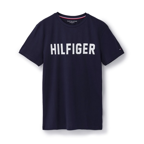 Tommy Hilfiger メンズ オリジナル コットン HILFIGERロゴ Tシャツ(ネイビー-S)